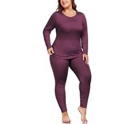 ForHailey Women's Plus Size Thermal Underwear for Long Sleeve Fleece Lined Base Layer Top and Bottom Sets XL-5XL, Purplish Red, 5X-Large