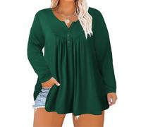 ForHailey Women's Plus Size Tunic Top Henley V Neck Shirt Button up Tunic Long Sleeve Ruffle Flowy Blouses Tops, Green, 5XL