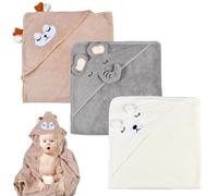 Forhome Baby Hooded Towel Set, 3 Pieces - Toddler Bath Towels with Bamboo Super Absorbent Hooded Towels, Three Patterns as Baby Gift