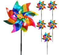 Forhome Pack of 5 Pigeon Repellent Windmill, Colourful Pinwheels, Reflective Pinwheels, Striped Colour Decorations for Yard, Lawn, Balcony, Orchard