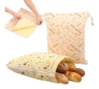 Foribyw 2 PC Beeswax Bread Bags with L-Shape Zipper, Reusable Natural Bee swax to Keep Fresh Longer, Breathable & Moisture-Proof, Extra Large 42.5x33cm, Linen Cotton Food Storage Bags for Sourdough