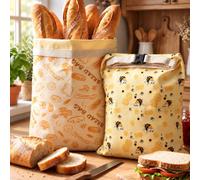 Foribyw 2 PC Reusable Beeswax Bread Bags with Buckle, to Keep Fresh Longer | Natural Bees Wax, Breathable & Moisture-Proof, Extra Large 42.5x33cm, Linen Cotton Food Storage Bags for Homemade Sourdough