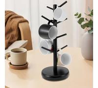 Foribyw 360° Rotating Coffee Mug Holder, Black Wooden Mug Tree Stand with 8 Hooks and Thicker Base, Coffee Cup Stand Storage Rack for Kitchen Counter Cabinet Cafe Bar