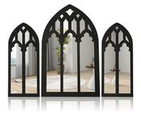 Foribyw 3Pcs Gothic Cathedral Arched Window Mirror Set, Self-Adhesive Wall Decor for Living Room, Bedroom, Bathroom, Vanity, Entryway - Rustic Style