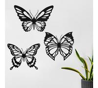 Foribyw 3Pcs Metal Wall Decor Exquisite Butterflies Wall Art Hanging Wall Sculptures Black Butterflies Wall Art Decorations for Living Room Bedroom Bathroom Office
