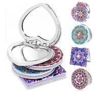 Foribyw 4PCS Diamond Painting Compact Mirror Women Girls, DIY Mandala Diamond Art Folding Travel Makeup Mirrors, Double-Sided Magnifying Cosmetic Mirror without Distortion for Purse Handbag Pocket