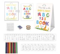 Foribyw Baby's First ABC and 123 Book with 24 Colored Pencils, Activity Keepsake Game, Baby Shower Guest Book Alternative, Coloring Pages, Photo Album, String and Clips included, Gifts for Baby Shower