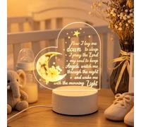 Foribyw Baptism Night Light, Heart Shaped Prayer Lamp with 3 Colour Settings, Shatterproof Acrylic Nursery Light for Baby Room Decor, Meaningful Naming Day Christening Gift for Boys, Girls