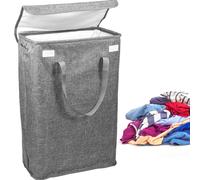 Foribyw Slim Laundry Basket with Lid 45L 39x19x60cm Space Saving Thin Dirty Clothes Hamper Waterproof Narrow Laundry Basket Portable Bin Storage with Handles for Bedroom Bathroom(Grey)