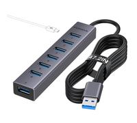 FORIDA Aluminum 8 in 1 Multiport Usb Hub with 7 Usb 3.0 Data Ports Up to 5Gbps, Usb 3.0 Splitter with Type C 5V/3A Power Port, 47inch/120Cm C Cable Multiport Adapter