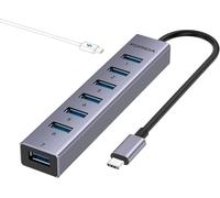 FORIDA USB C to USB Hub, 8 Ports USB 3.0 Adapter with 7 USB 3.0 Data Ports, Aluminum Alloy Shell USB Splitter with USB C 5V/3A Power Port for Laptop PC and More