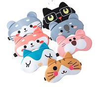 Forieru 7pcs Cartoon Eye Mask Children's Sleep Eye Mask Soft and Lightweight Eye Mask Funny Animal Cat Eye Mask Suitable for Girls, Boys and Adults to Protect Their Eyes