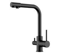 FORIOUS 3 Way Kitchen Tap with Drinking Filtered Water Outlet, Dual Lever Kitchen Sink Taps, Matte Black
