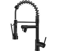FORIOUS Black Kitchen Tap, Kitchen Mixer Taps with Two Spouts, Commercial Spring Swivels 360 Single Handle
