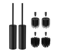 FORIOUS® Black Toilet Brush 2 Pack, 50cm Silicone Toilet Brush with Holder | Stainless Steel Extra Long Handle 42cm, Anti-Splash Design, Includes 2 Brush Heads & Removable Inner Cup