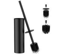 FORIOUS® Black Toilet Brush, 50cm Silicone Toilet Brush with Holder | Stainless Steel Extra Long Handle 42cm, Anti-Splash Design, Includes 2 Brush Heads & Removable Inner Cup