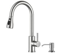 FORIOUS High Pressure Kitchen Tap with Soap Dispenser, Pull Out Kitchen Sink Mixer Faucet, Swivel 360°, 2 Spray Modes, Single Lever, Stainless Steel