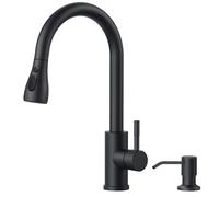 FORIOUS High Pressure Kitchen Tap with Soap Dispenser, Pull Out Kitchen Sink Mixer Faucet, Swivel 360°, 2 Spray Modes, Single Lever, Matte Black