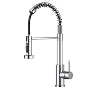 FORIOUS Kitchen Faucet, Pull-Out Kitchen Faucet, 360° Swivel Spiral Spring Kitchen Sink Faucet, Single-Handle Hot and Cold Water Faucet, Polished Chrome