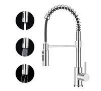 FORIOUS Kitchen Spring Sink Mixer Tap, High Pressure Tap, Polished Chrome | Mixer Tap Kitchen Two Spray Functions, with Pull Out Spray, High Arc Sink Tap, 360° Rotation
