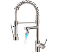FORIOUS LED Kitchen Tap, Kitchen Mixer Taps with Two Spouts, Commercial Spring Swivels 360 Single Handle, Stainless Steel