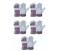 Foriox International Split Leather Work Gloves, 1, 3, 5 Pairs Heavy Duty Thorn Proof Gardening Gloves for Digging, Weeding, Planting and Construction Working Pruning & Rigger Tasks (Pack of 5 (Multi))