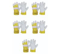 Foriox International Split Leather Work Gloves, Heavy Duty Thorn Proof Gardening Gloves for Digging, Weeding, Planting and Construction Working Pruning & Rigger Tasks (Pack of 5 (Yellow))