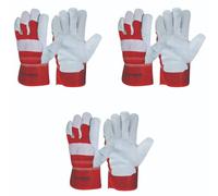 Foriox International Split Leather Work Gloves, Heavy Duty Thorn Proof Gardening Gloves for Digging, Weeding, Planting and Construction Working Pruning & Rigger Tasks (Pack of 3 (Red))