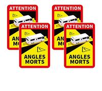 foris 4 Pcs Angles Morts Blind Spot Stickers, Reflective, Weatherproof, Yellow & Red, Road Safety, Vehicle