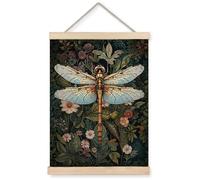 Foritho William Morris Vintage Floral Dragonfly Poster Wall Art Framed, Dark Cottagecore Botanical Insect Nature Aesthetic Canvas Prints Wall Decor for Home Bedroom Office, 12x16 Inch