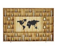 foriy 68 Large World Map Shot Glass Display Case Rustic Shot Glass Holder 37x 24.4in Brown Wood Shelf for 2 Different Sizes Glasses Shelf Wall Mount Storage Cabinet for Bar Home Kitchen