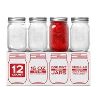 FORJARS® Premium Mason Jars with Lids - 16oz | Regular Mouth Canning Jars | 12-Pack Glass Jars for Jam, Jelly, Pickling, Food Storage, Freezer Safe, Airtight Bulk Set