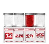 FORJARS® Premium Mason Jars with Lids - 16oz | Wide Mouth Canning Jars | 12-Pack Glass Jars for Jam, Jelly, Pickling, Food Storage, Freezer Safe, Airtight Bulk Set