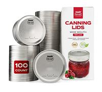FORJARS - Wide Mouth Canning Lids, 100-Pack - Create Airtight Seals on Mason Jars to Preserve Food for Meal Prep & Emergency Food Storage - 3.4 In. Metal Lids with Silicone Seals - Canning Supplies