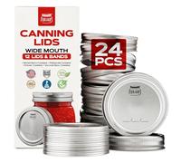 FORJARS Wide Mouth Canning Lids and Rings - 24 Pcs / 12 Sets - Airtight Seals on Mason Jars to Preserve Food for Meal Prep - 2.7 In. Stainless Steel and Bands with Silicone Seals - Canning Supplies