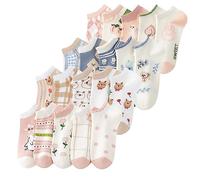 FORJMMP 5/10 Pairs Combed Cotton Socks for Women with Cute Animals/Flowers Patterned Ankle Socks, 20 Pairs-all, 5-8
