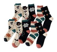 FORJMMP 5/10 Pairs Embroidered Floral Socks for Women Combed Cotton Above Ankle Crew Socks, 10 Pairs-set D, 5-8