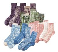 FORJMMP Vintage Embroidered Floral Socks for Women Combed Cotton Crew Socks, 20 Pairs - Mix, 5-8
