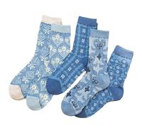 FORJMMP Vintage Embroidered Floral Socks for Women Combed Cotton Crew Socks, 5 Pairs - Blue, 5-8
