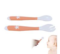 Fork and Spoon for Baby, Baby Forks and Spoons Rounded Edge Design Easy to Carry BPA-Free for Baby Over 3 Months for Both Left and Right Hands(Star Fork Spoon Orange Box)
