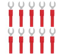 Fork Spade Wire Connectors 10pcs Brass Material 6mm Y Type 4mm Hole 30Vac 60Vdc 10A Maximum - Durable Conductivity, PVC Insulated, Ideal for Industrial and Electronic Use (Red)