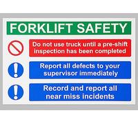 Forklift safety do not use truck until a pre-shift inspection has been completed - Self adhesive sticker (400mm x 300mm)