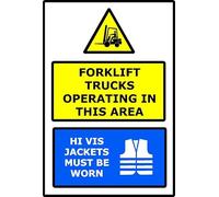 Forklift Trucks in Operation Hi Vis Must Be Worn Yellow+Blue Mandatory PPE Warning Sign - Vinyl Sign for Warehouses, Industrial Sites, Logistics (Yellow/Blue, 20 x 15cm) - x2