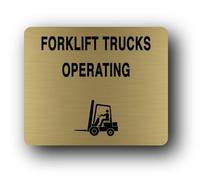 Forklift Trucks Operating Warning Sign - 11.0x9.5cm Brushed Aluminium