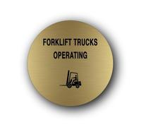 Forklift Trucks Operating Warning Sign - 9.5x9.5cm Brushed Aluminium