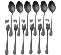 Forks and Spoons Silverware 12pcs Stainless Steel Black Set 8 Inch Heavy-Duty