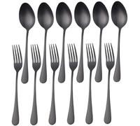 Forks and Spoons Silverware Set of 12 Stainless Steel Black Silverware Set, 8 Inch Heavy-Duty Spoons and Forks, Easy to Clean Cutlery