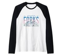 Forks Washington Mountain Hiking Vintage Outdoor Travel Raglan Baseball Tee