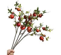 Forlaoers 4pcs 31" Tall Red Berries Pomegranate Faux Plants Stem Fake Tree Branches with Fruits Leaves Artificial Flowers for Outdoors Home Decor Office Fall Wedding Engagement Party Decorations