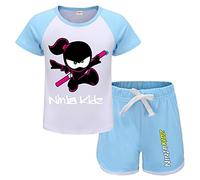Forlcool Ninjas Kidz Merch Girls Tee Summer Pjs Pajamas T-shirt+shorts (Light Blue,3-4 Years,3 Years,4 Years)